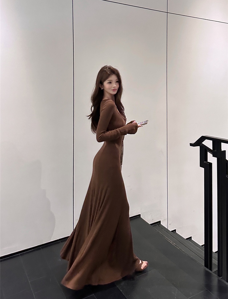 Slim all-match dress knitted autumn long dress for women