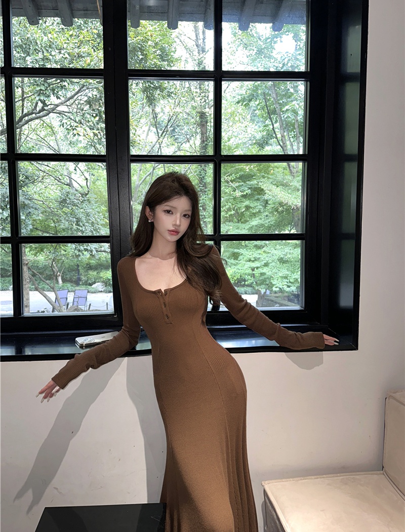 Slim all-match dress knitted autumn long dress for women