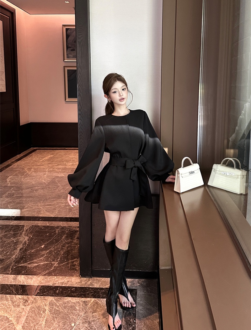 Lantern sleeve coat bandage dress