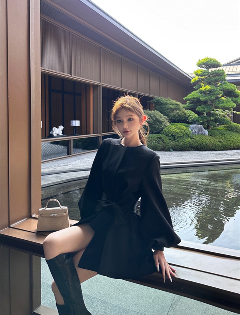 Lantern sleeve coat bandage dress