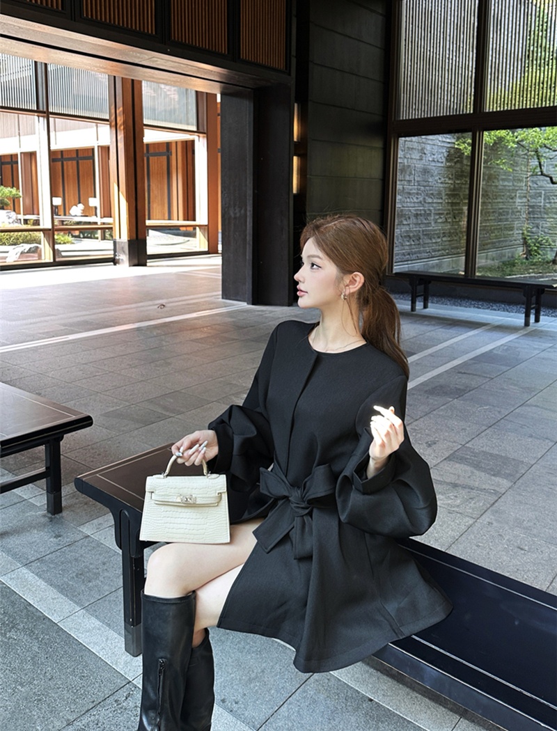 Lantern sleeve coat bandage dress