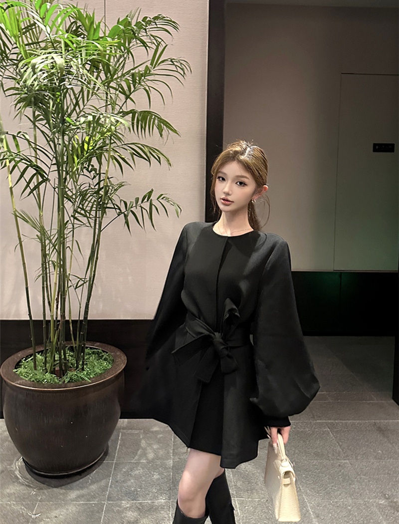 Lantern sleeve coat bandage dress