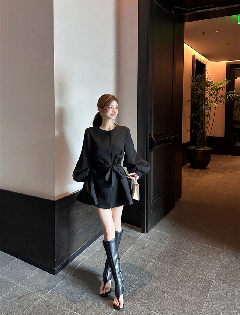 Lantern sleeve coat bandage dress