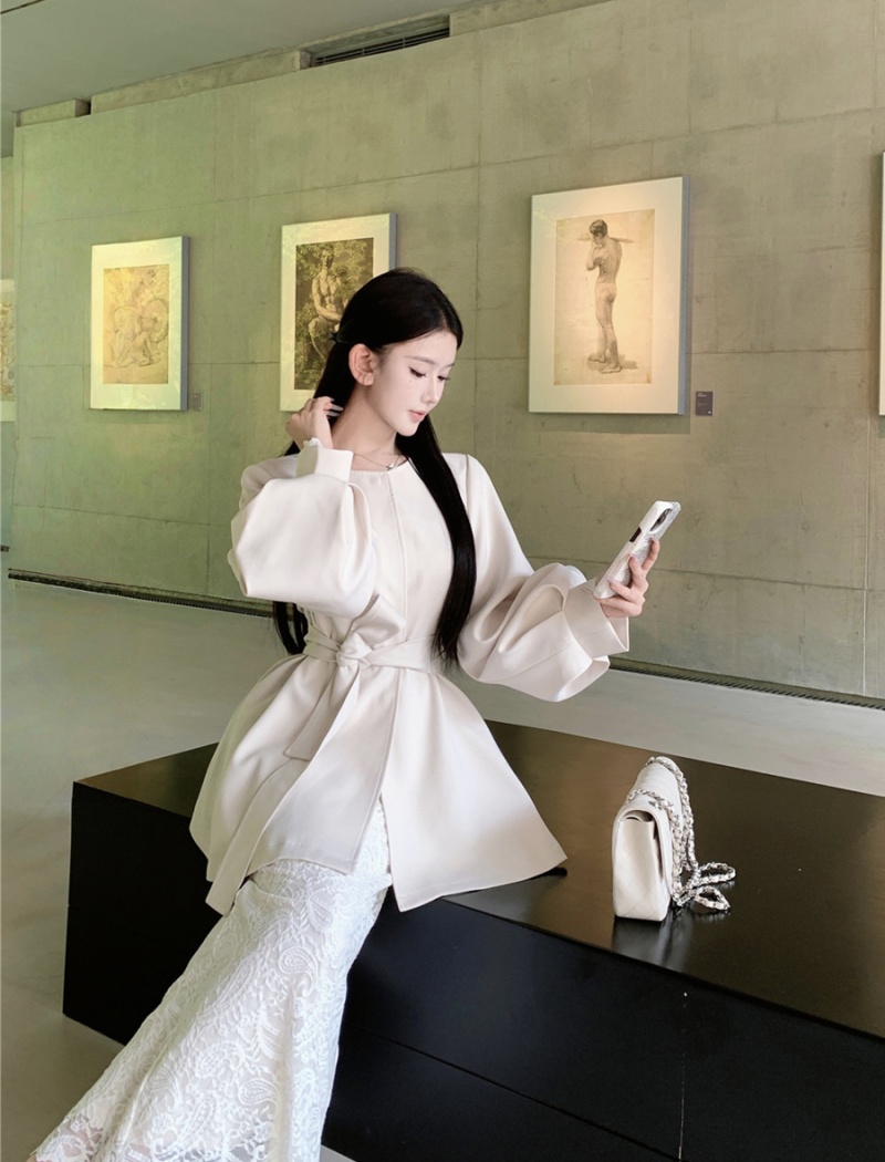 Lantern sleeve coat bandage dress