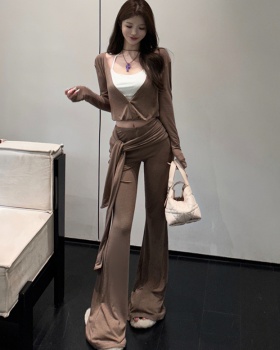 All-match tops halter long pants 2pcs set for women