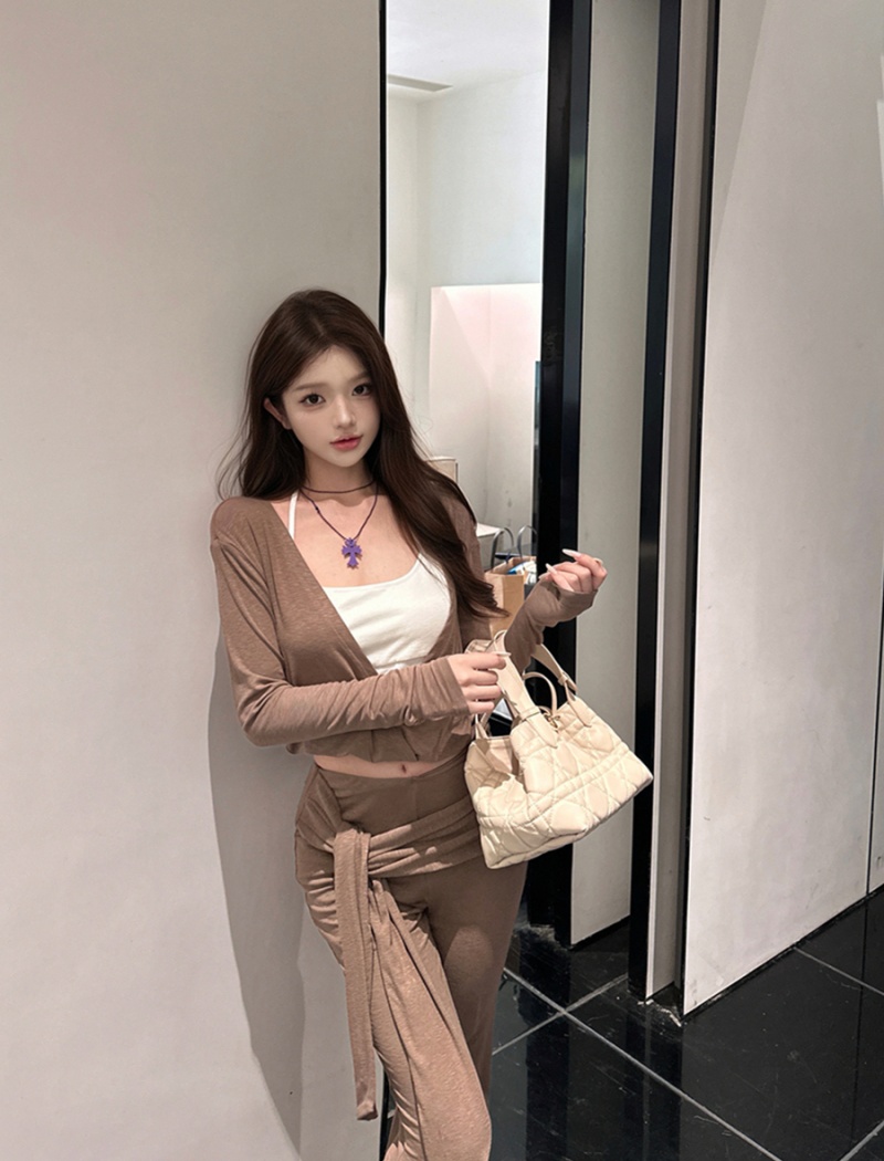All-match tops halter long pants 2pcs set for women