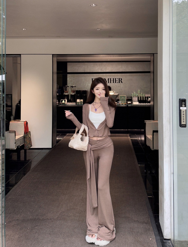 All-match tops halter long pants 2pcs set for women