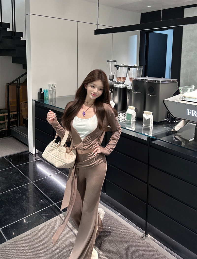 All-match tops halter long pants 2pcs set for women