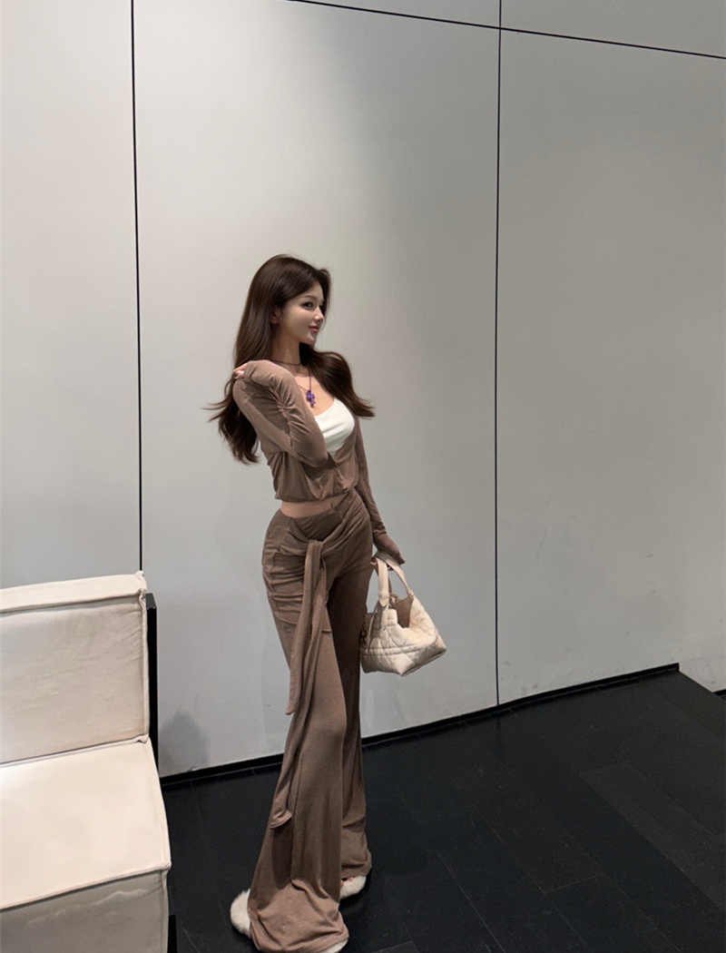 All-match tops halter long pants 2pcs set for women