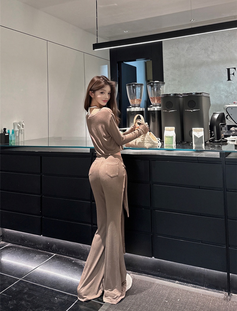 All-match tops halter long pants 2pcs set for women
