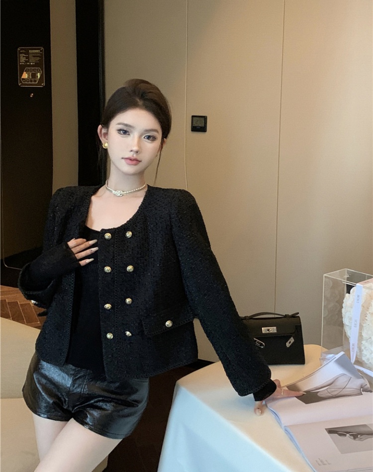 Woolen shoulder pads coat chanelstyle tops for women