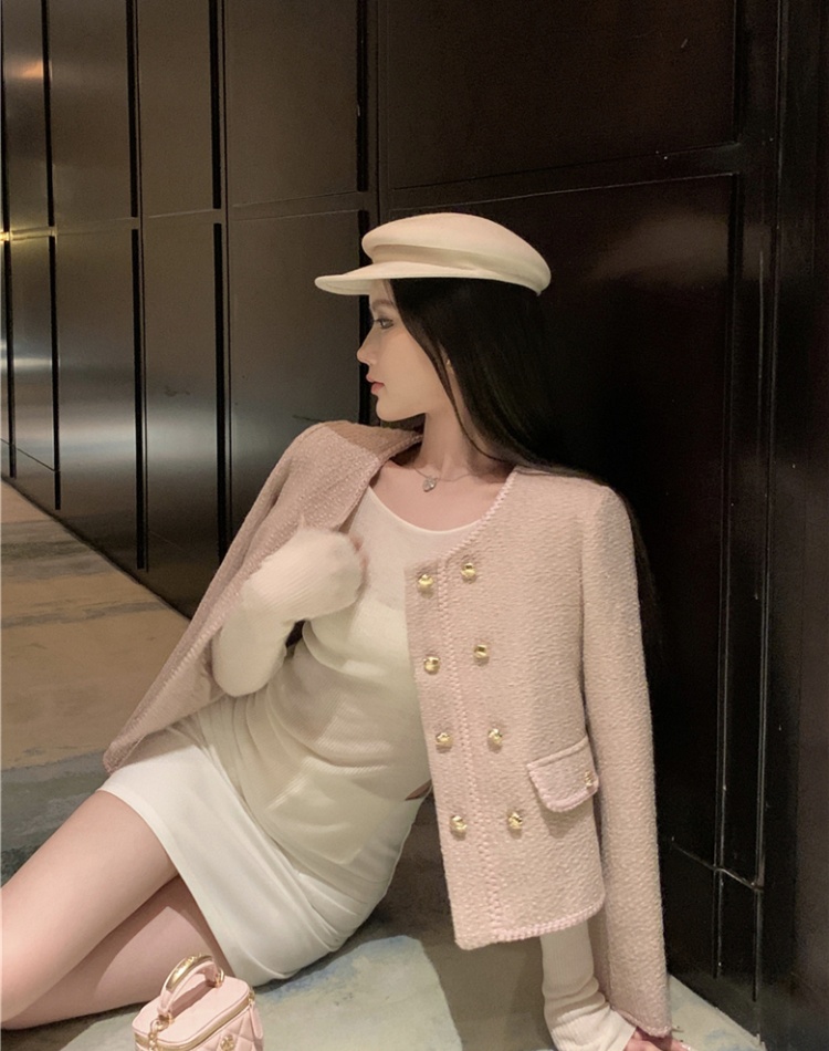 Woolen shoulder pads coat chanelstyle tops for women
