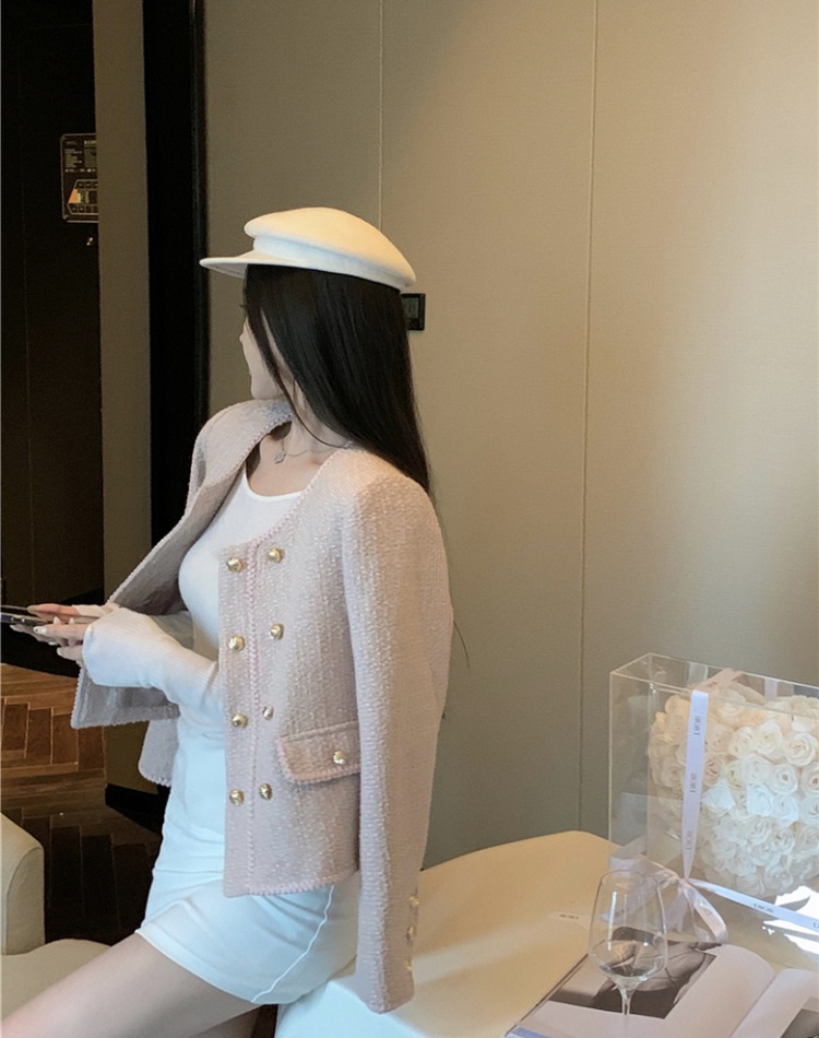 Woolen shoulder pads coat chanelstyle tops for women