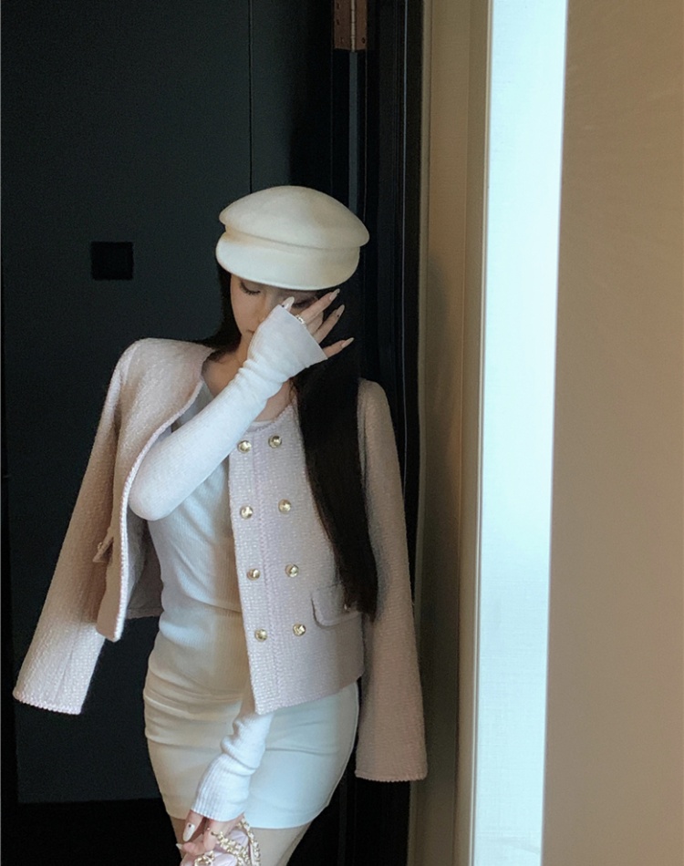Woolen shoulder pads coat chanelstyle tops for women