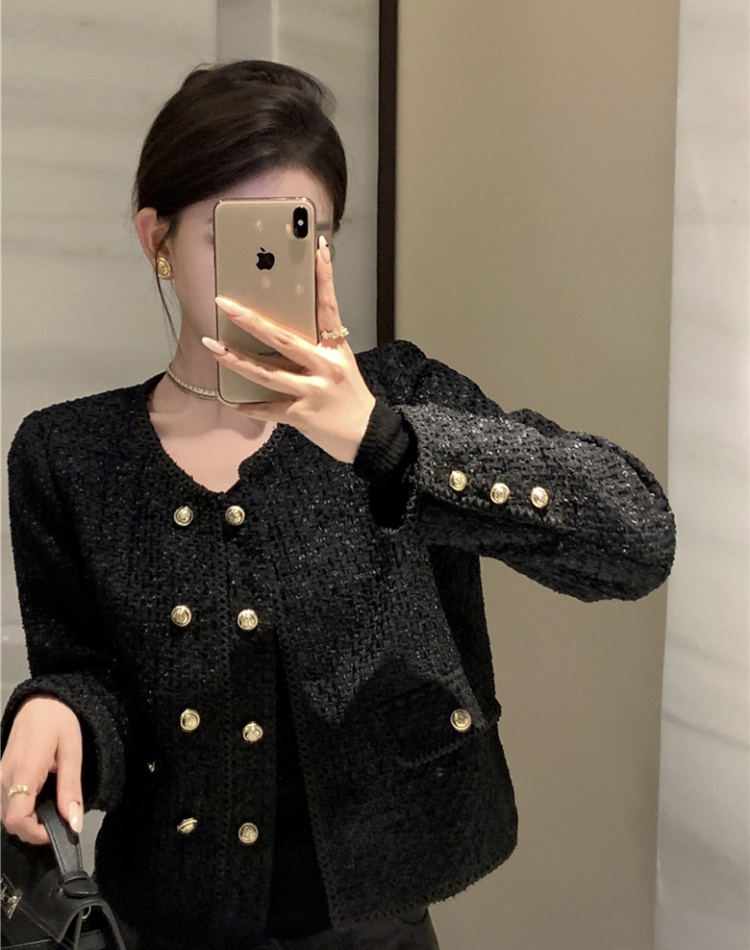 Woolen shoulder pads coat chanelstyle tops for women