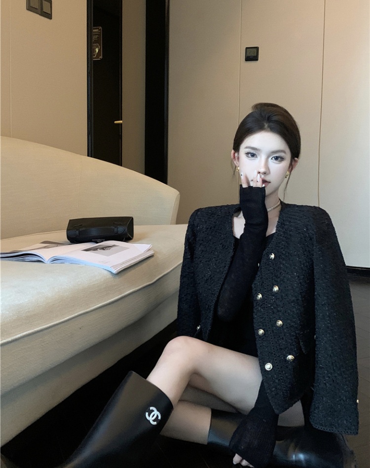 Woolen shoulder pads coat chanelstyle tops for women
