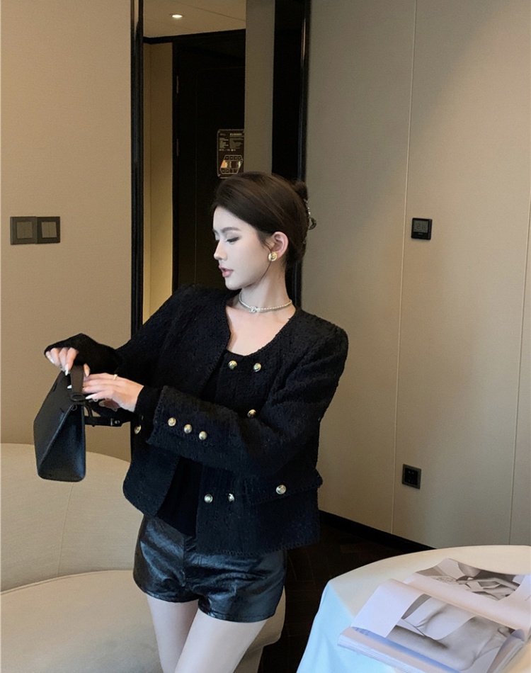 Woolen shoulder pads coat chanelstyle tops for women