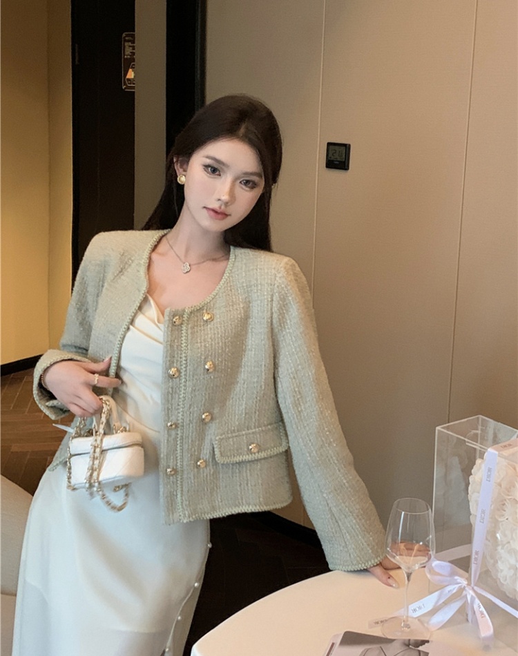Woolen shoulder pads coat chanelstyle tops for women