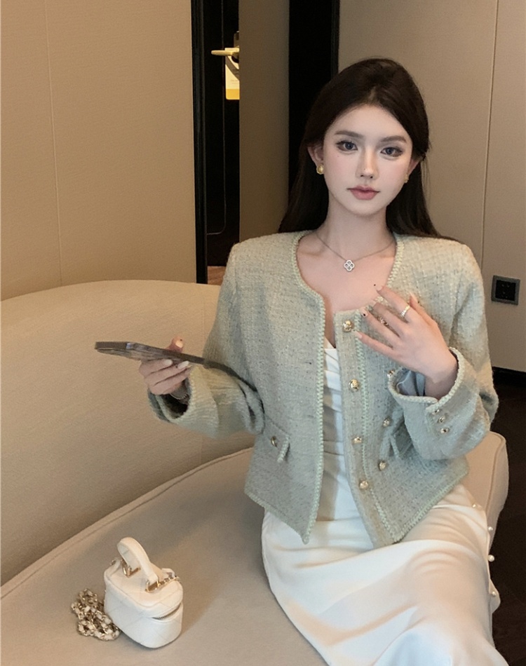 Woolen shoulder pads coat chanelstyle tops for women