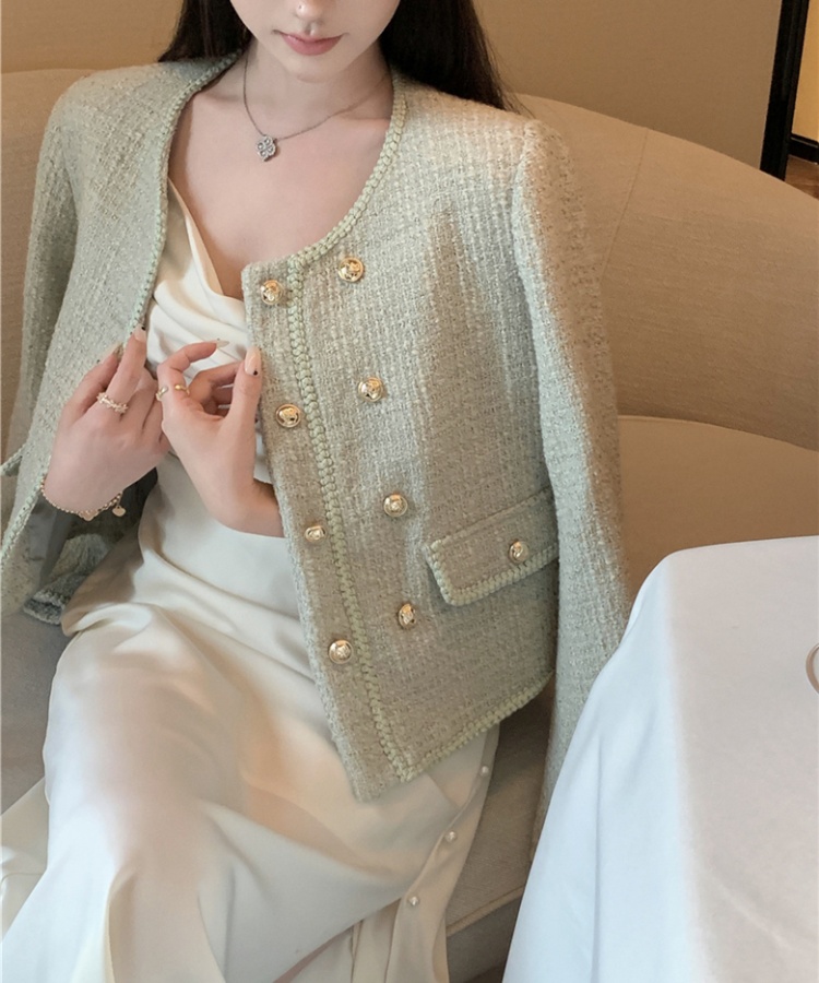 Woolen shoulder pads coat chanelstyle tops for women