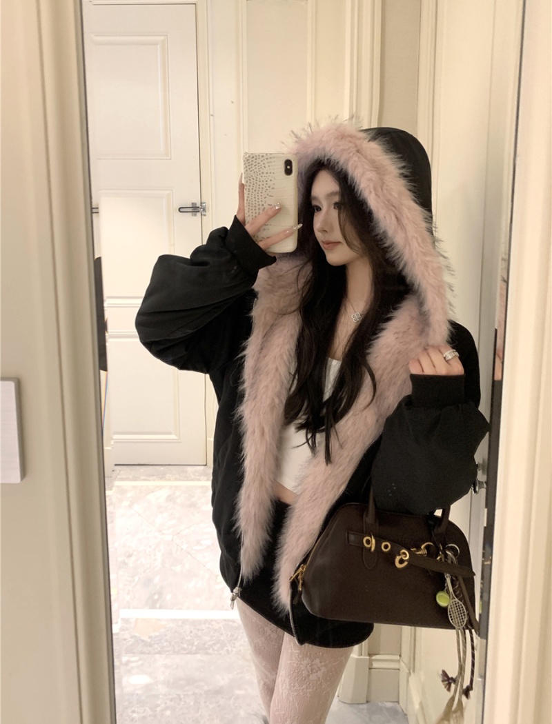 All-match retro sexy coat wear plush cotton coat for women