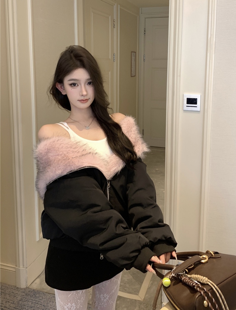 All-match retro sexy coat wear plush cotton coat for women