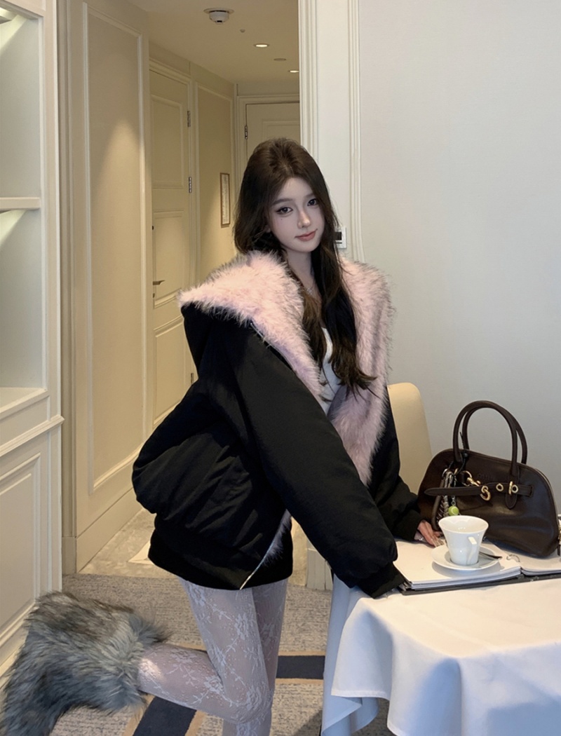 All-match retro sexy coat wear plush cotton coat for women