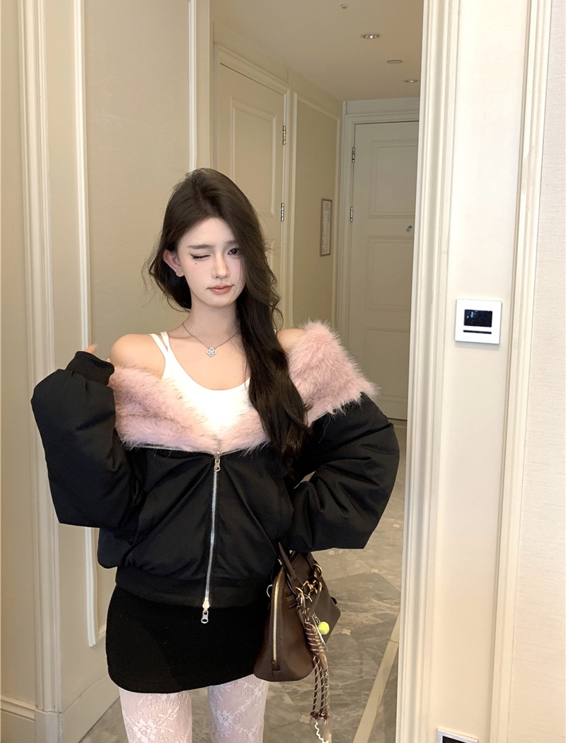All-match retro sexy coat wear plush cotton coat for women