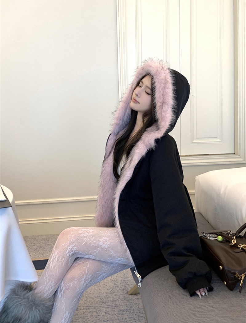 All-match retro sexy coat wear plush cotton coat for women