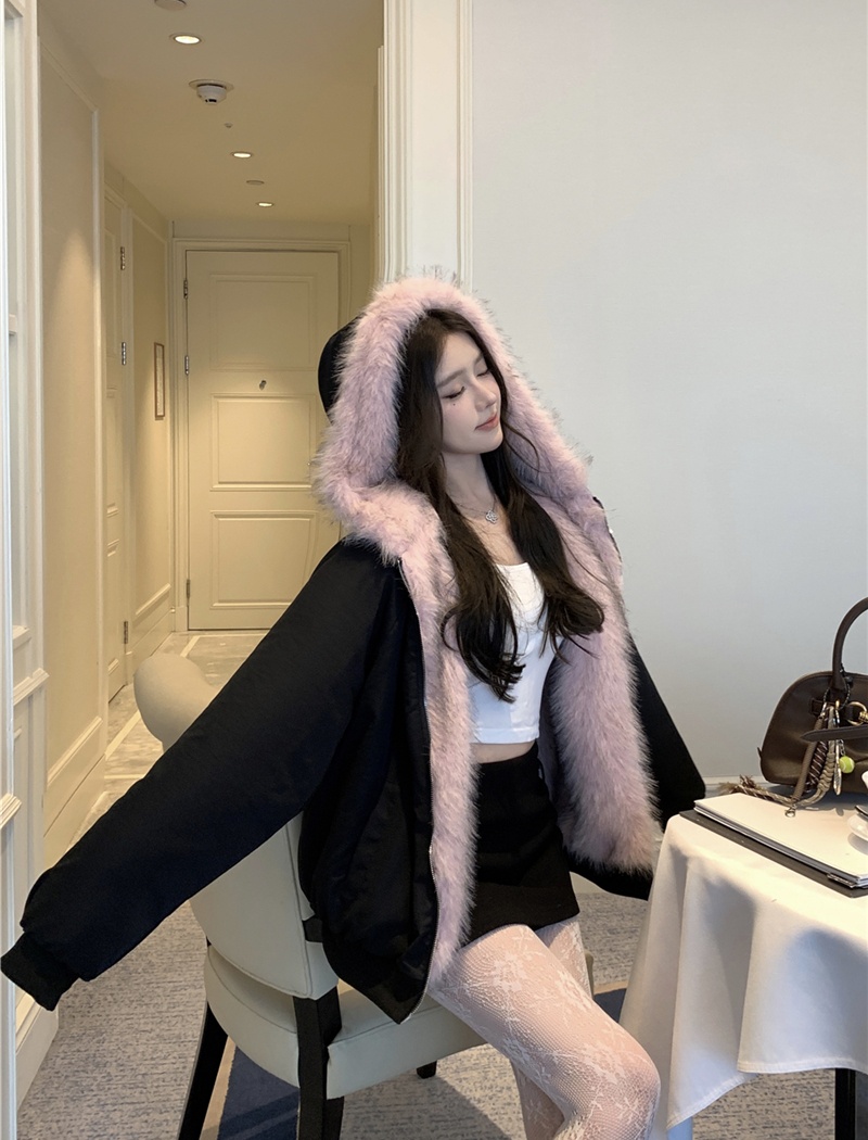 All-match retro sexy coat wear plush cotton coat for women