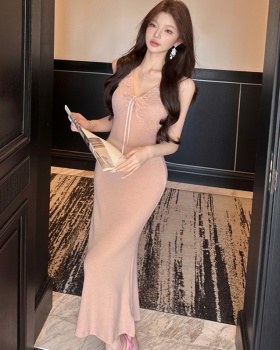 Lace France style knitted long dress sling elegant jumpsuit