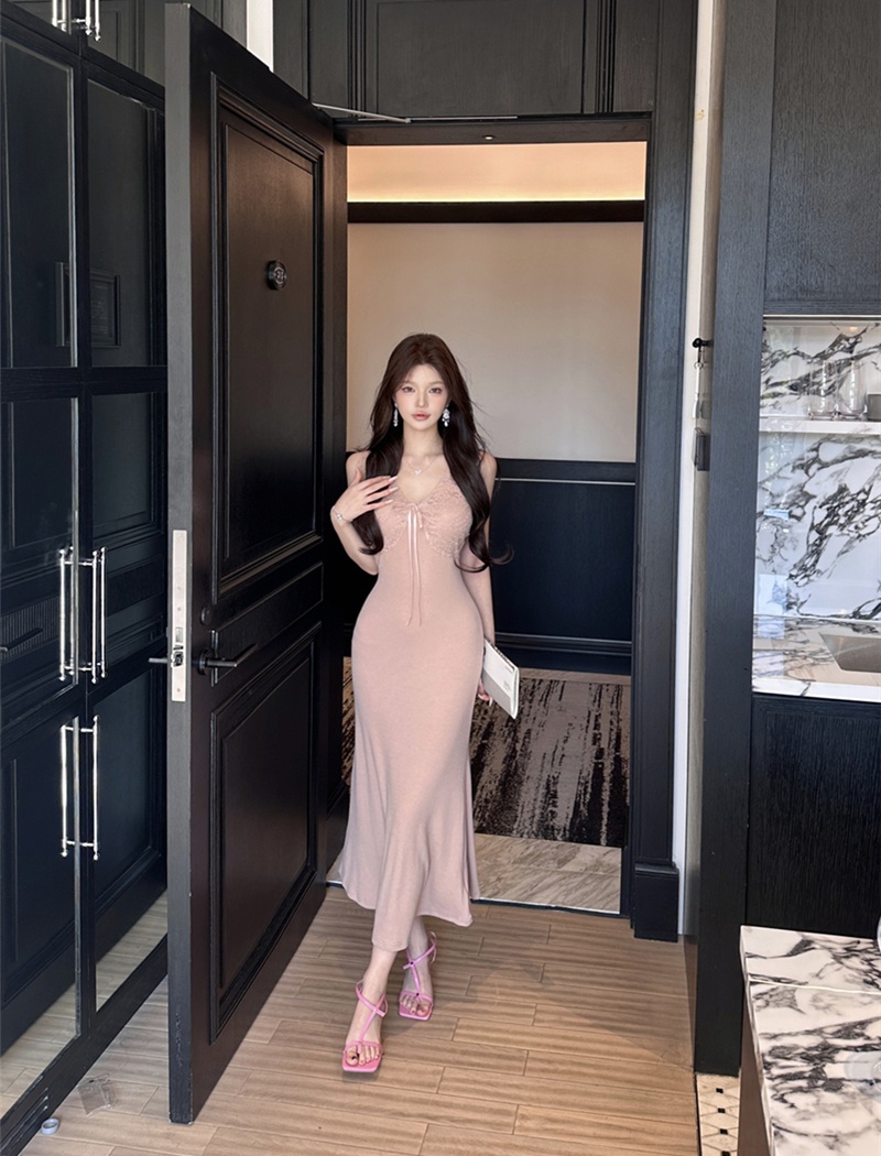 Lace France style knitted long dress sling elegant jumpsuit