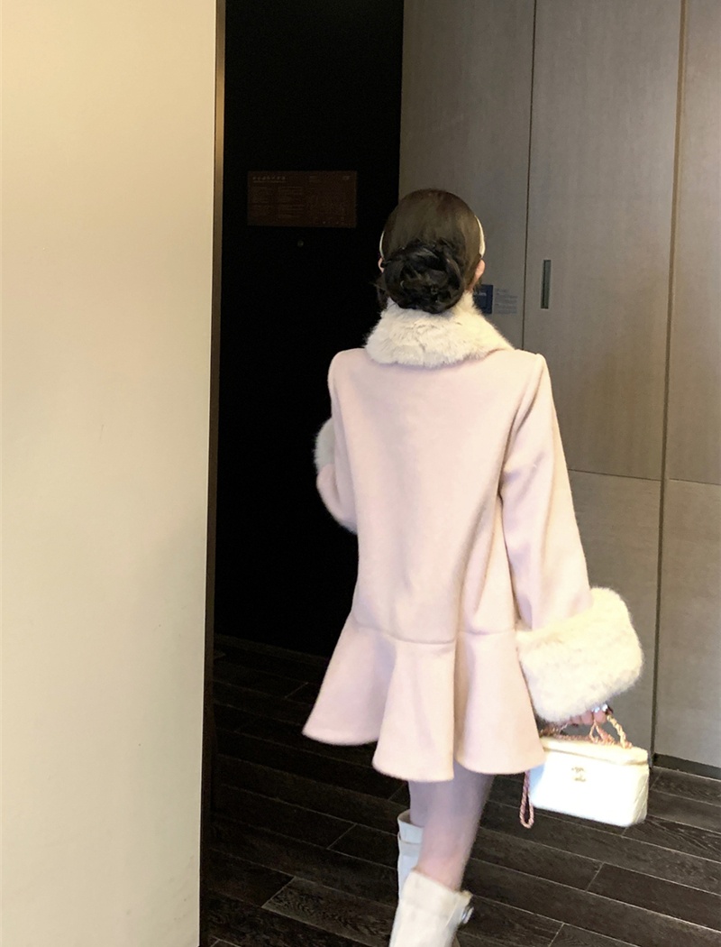 Woolen fur collar overcoat loose coat for women