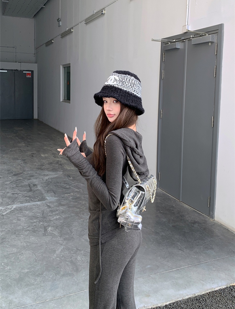 Pinched waist slim long pants autumn tops a set