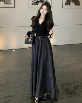 Light luxury V-neck skirt retro tops 2pcs set for women