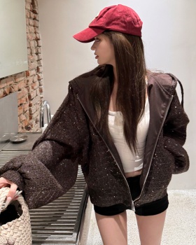 Retro loose autumn woolen chanelstyle hooded coat for women