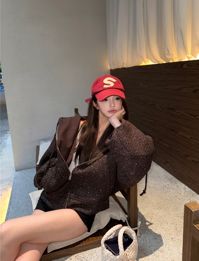 Retro loose autumn woolen chanelstyle hooded coat for women