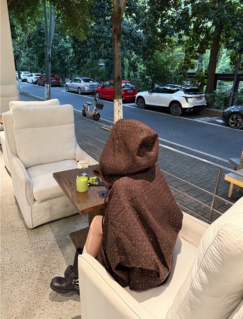 Retro loose autumn woolen chanelstyle hooded coat for women