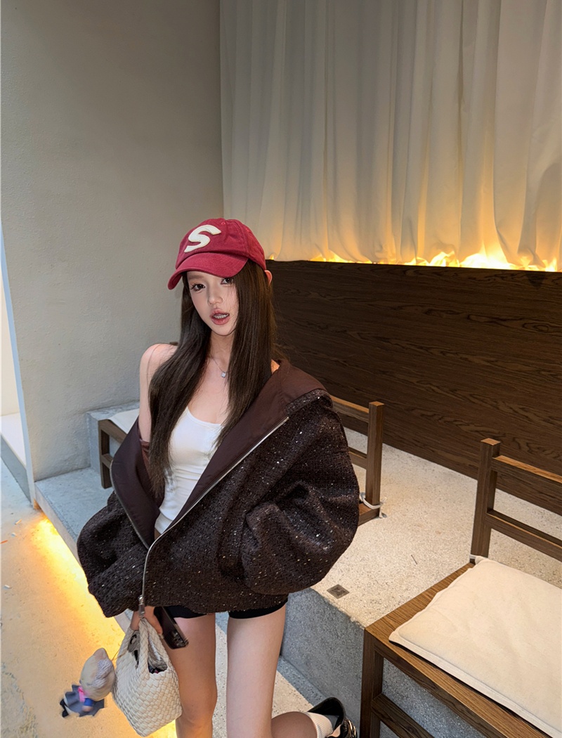 Retro loose autumn woolen chanelstyle hooded coat for women