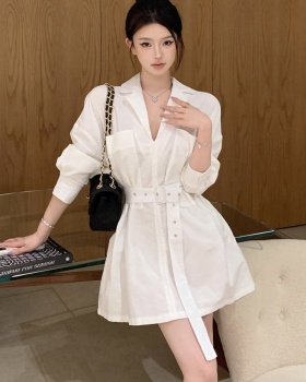 Retro slim shirt sexy with belt business suit for women