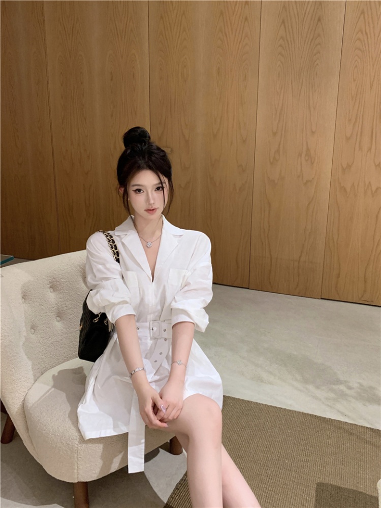 Retro slim shirt sexy with belt business suit for women