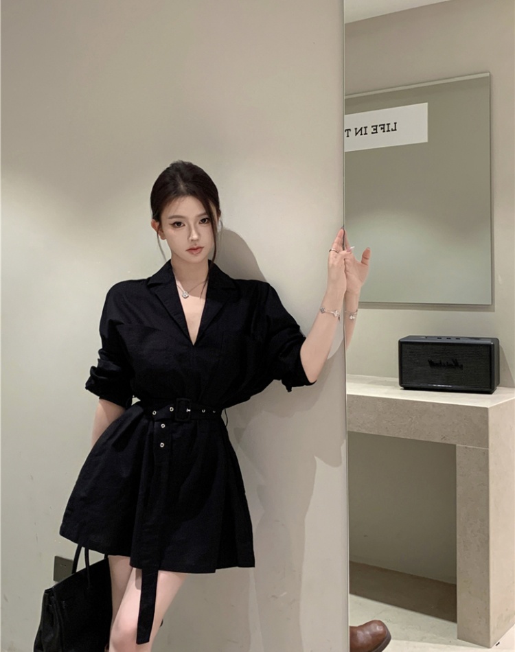 Retro slim shirt sexy with belt business suit for women