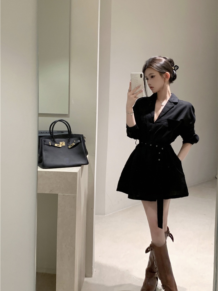Retro slim shirt sexy with belt business suit for women