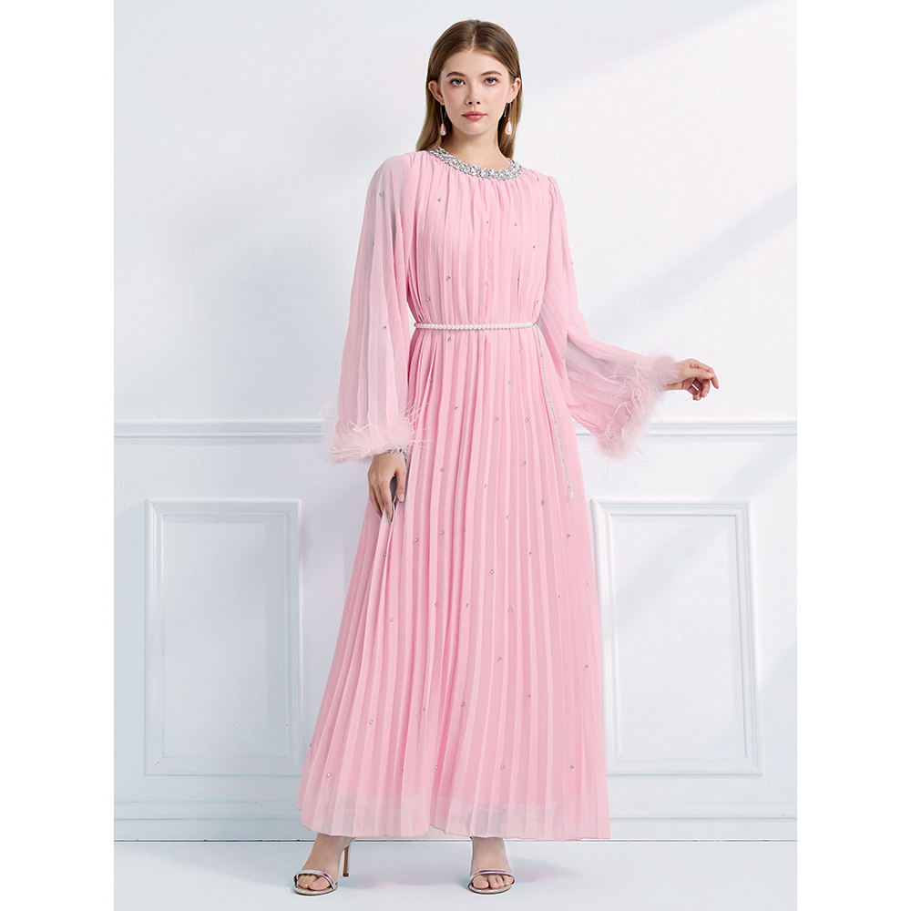 Rhinestone autumn long sleeve fully-jewelled dress