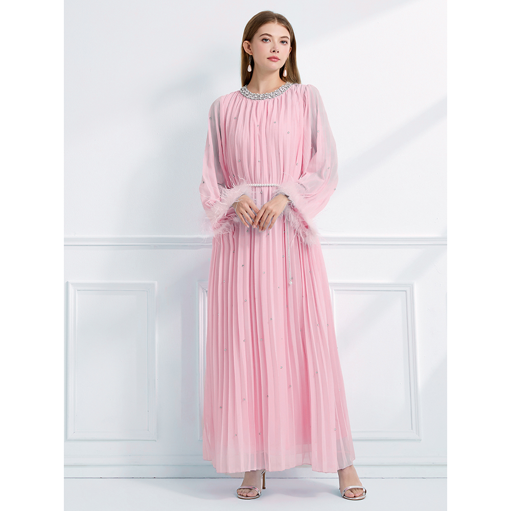 Rhinestone autumn long sleeve fully-jewelled dress