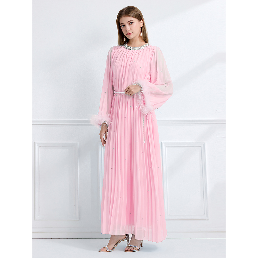 Rhinestone autumn long sleeve fully-jewelled dress