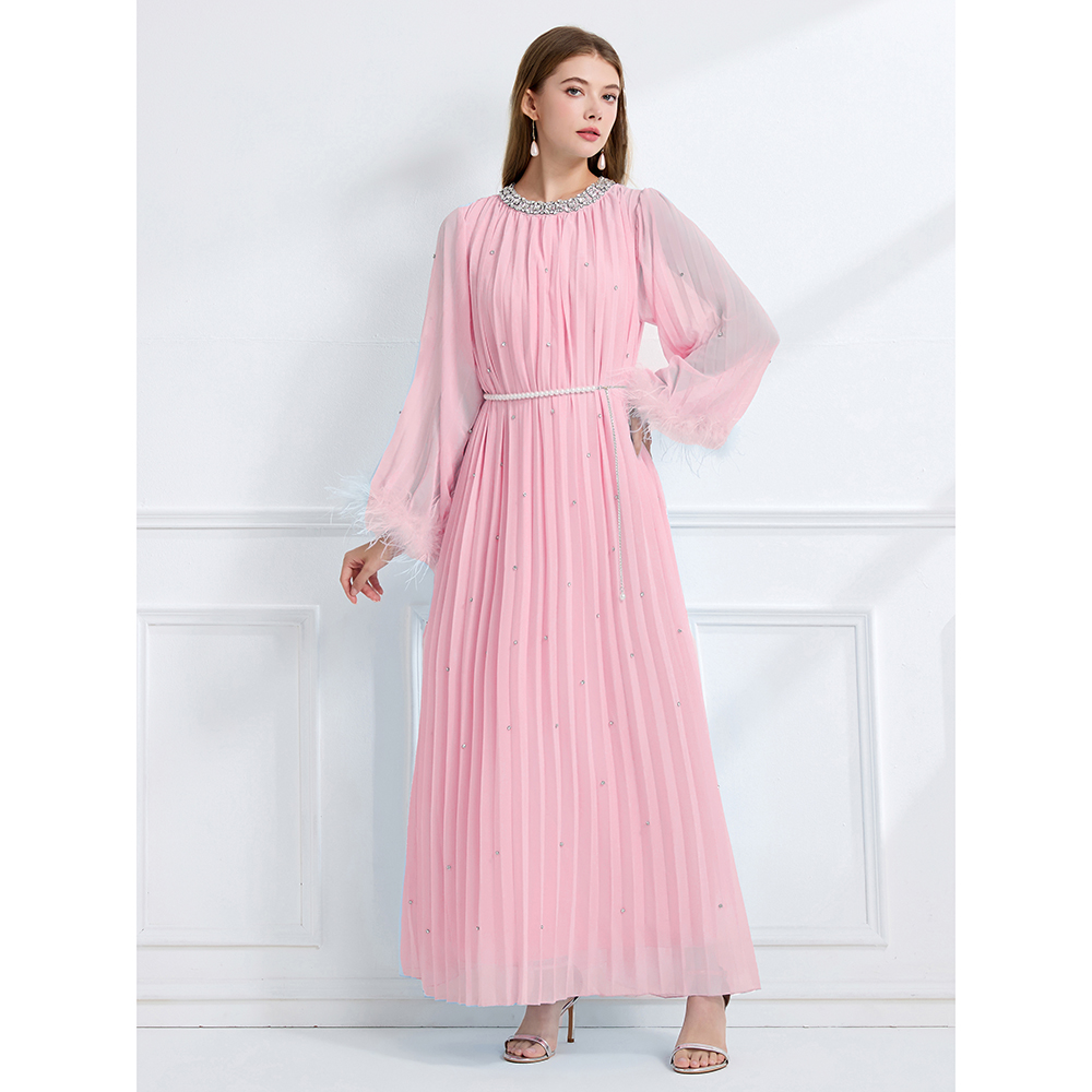 Rhinestone autumn long sleeve fully-jewelled dress