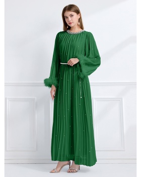 Long sleeve big skirt autumn rhinestone crimp dress