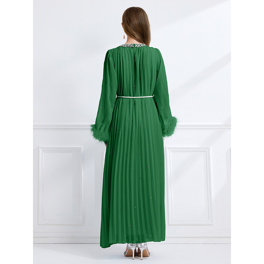 Long sleeve big skirt autumn rhinestone crimp dress