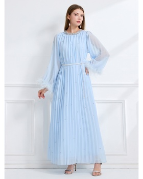 Long sleeve crimp rhinestone fully-jewelled autumn dress